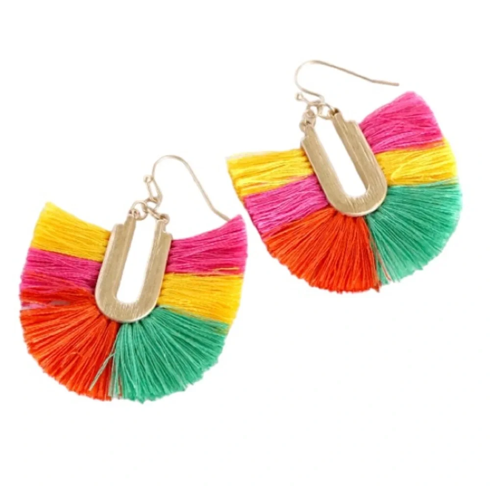 Panacea Bohemian Fringe Multi Color Tassel Women’s Rainbow Fan Earrings